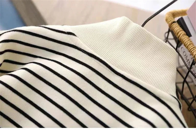 Boy Girl Striped Sweatshirts Hoodies Children Fashion Hoodless Clothes Teenager Spring Casual Tracksuit 4-14Y