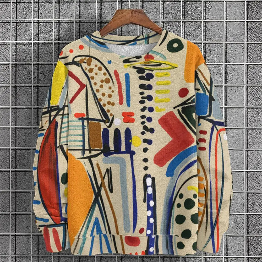 Pullover Sweatshirt For Men Graffiti Graphic 3D Printing Long Sleeve Casual Man Sweatshirts