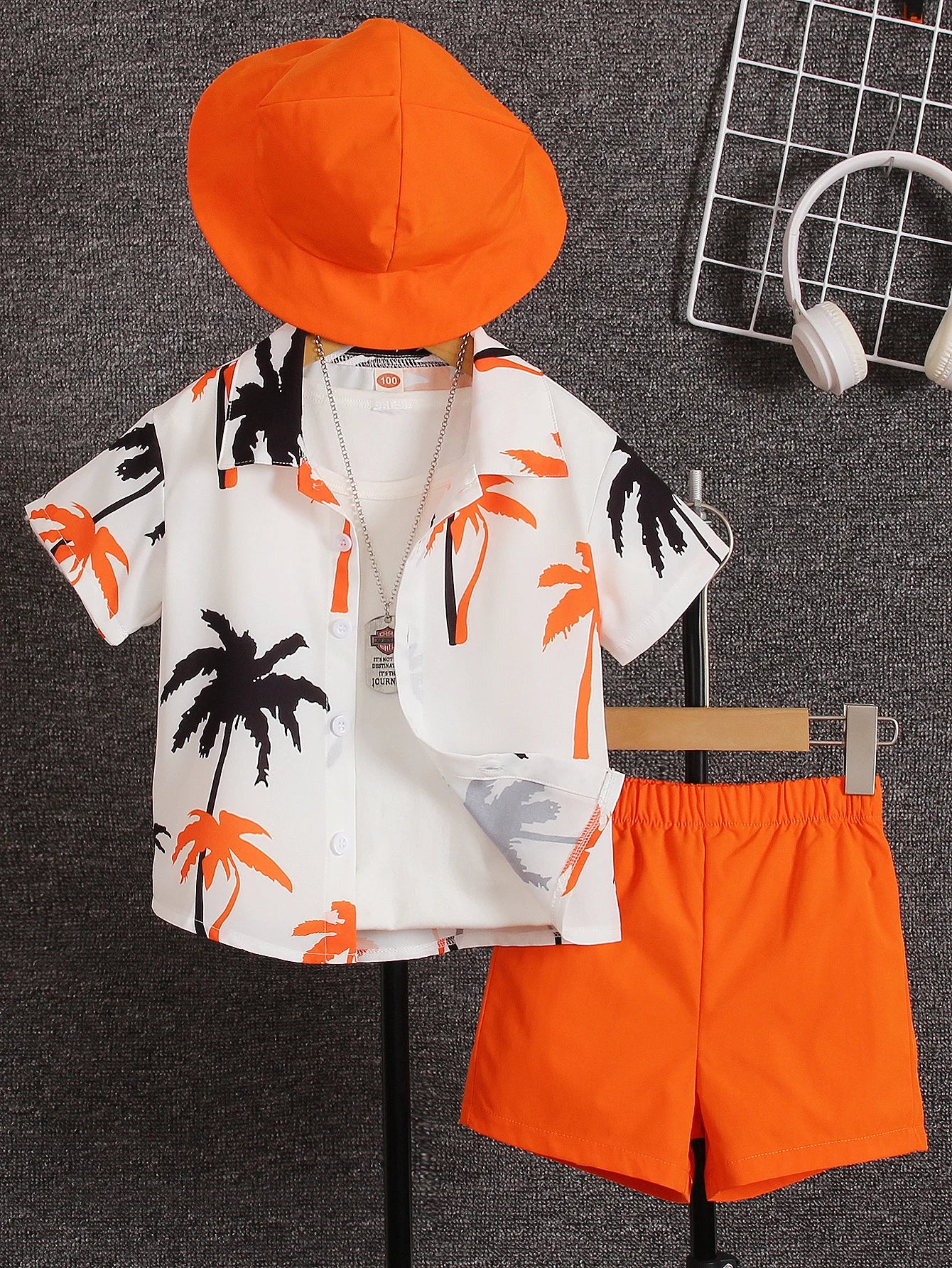 Three-piece summer 2 to 7-year-old boys and girls print short-sleeved shirt