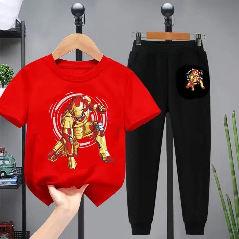 A Boy2 Pieces Set Teenage Girls & Boys Printed Spider-Man lronman Tracksuit Fashion Casual