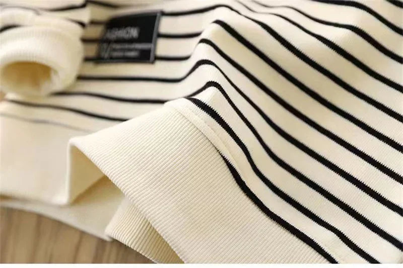 Boy Girl Striped Sweatshirts Hoodies Children Fashion Hoodless Clothes Teenager Spring Casual Tracksuit 4-14Y
