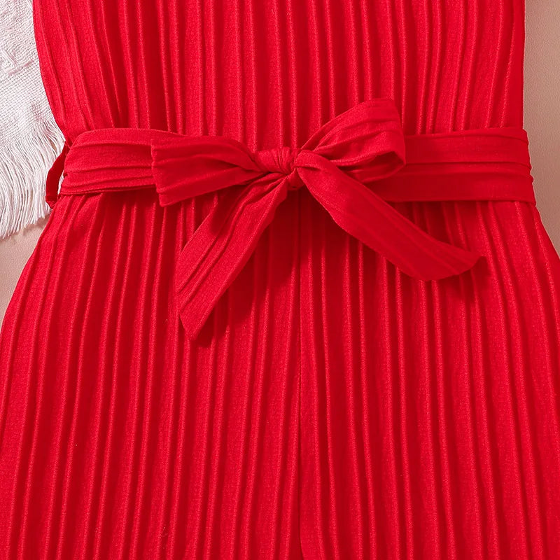 Fashion For 8-12Ys Kids Summer Sunsuit Outfit Red Sleeveless Vacation Playsuit