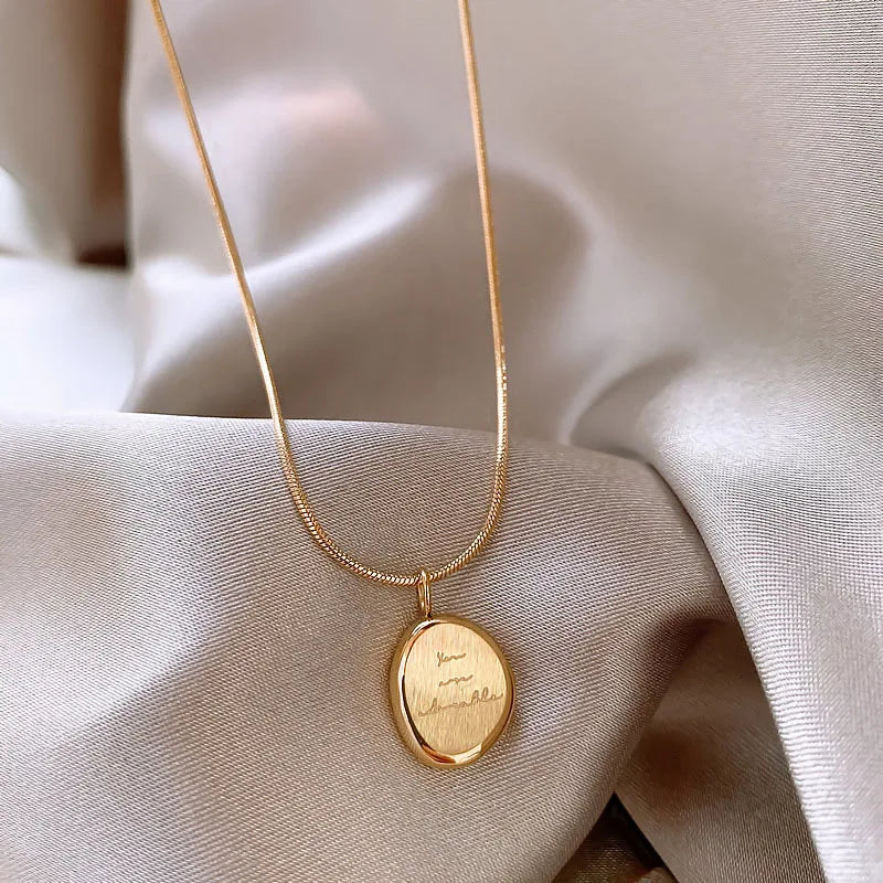 Stainless Steel Round Plaque Collar Chain Necklace Jewelry Gifts