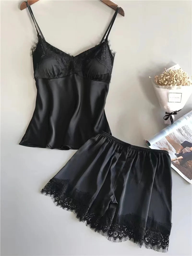 Women's Halter Pajamas 2 PCS Wear Red Black Sexy Lace S M Ventilate Comfort