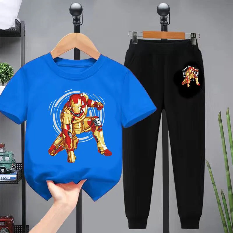 A Boy2 Pieces Set Teenage Girls & Boys Printed Spider-Man lronman Tracksuit Fashion Casual