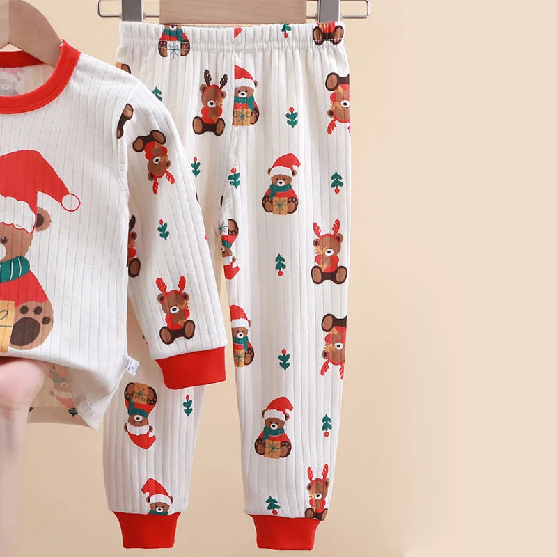 Christmas Pajamas Kids Sets Cotton Xmas Suits 3-14Y Kids Sleepwear+Pants 2Pcs Outfits