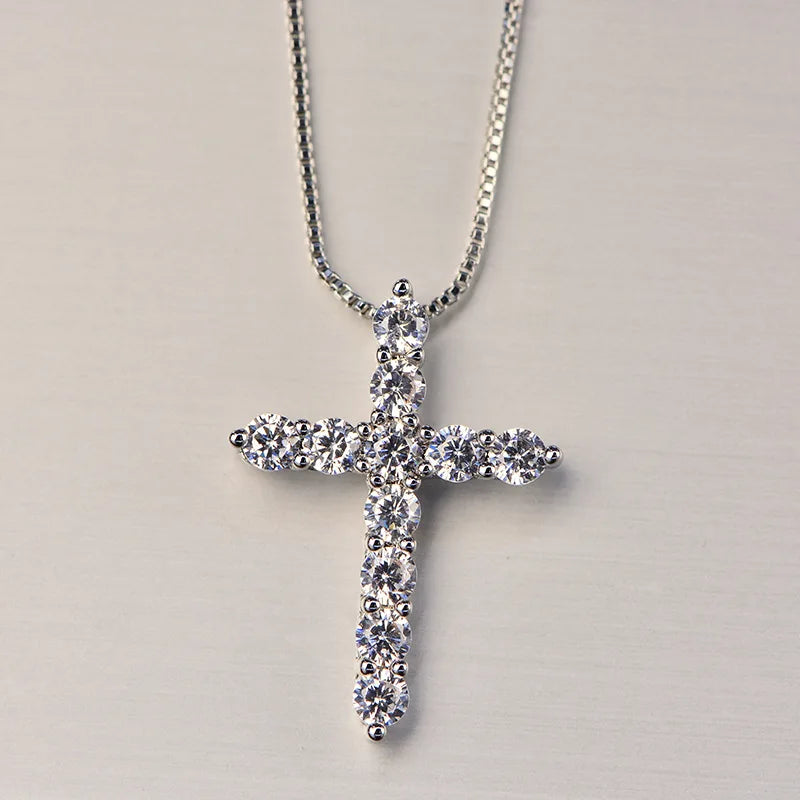 16-24inches 925 Sterling Silver Necklace Box chain Shiny crystal classic cross Pendant Fashion Jewelry Gifts