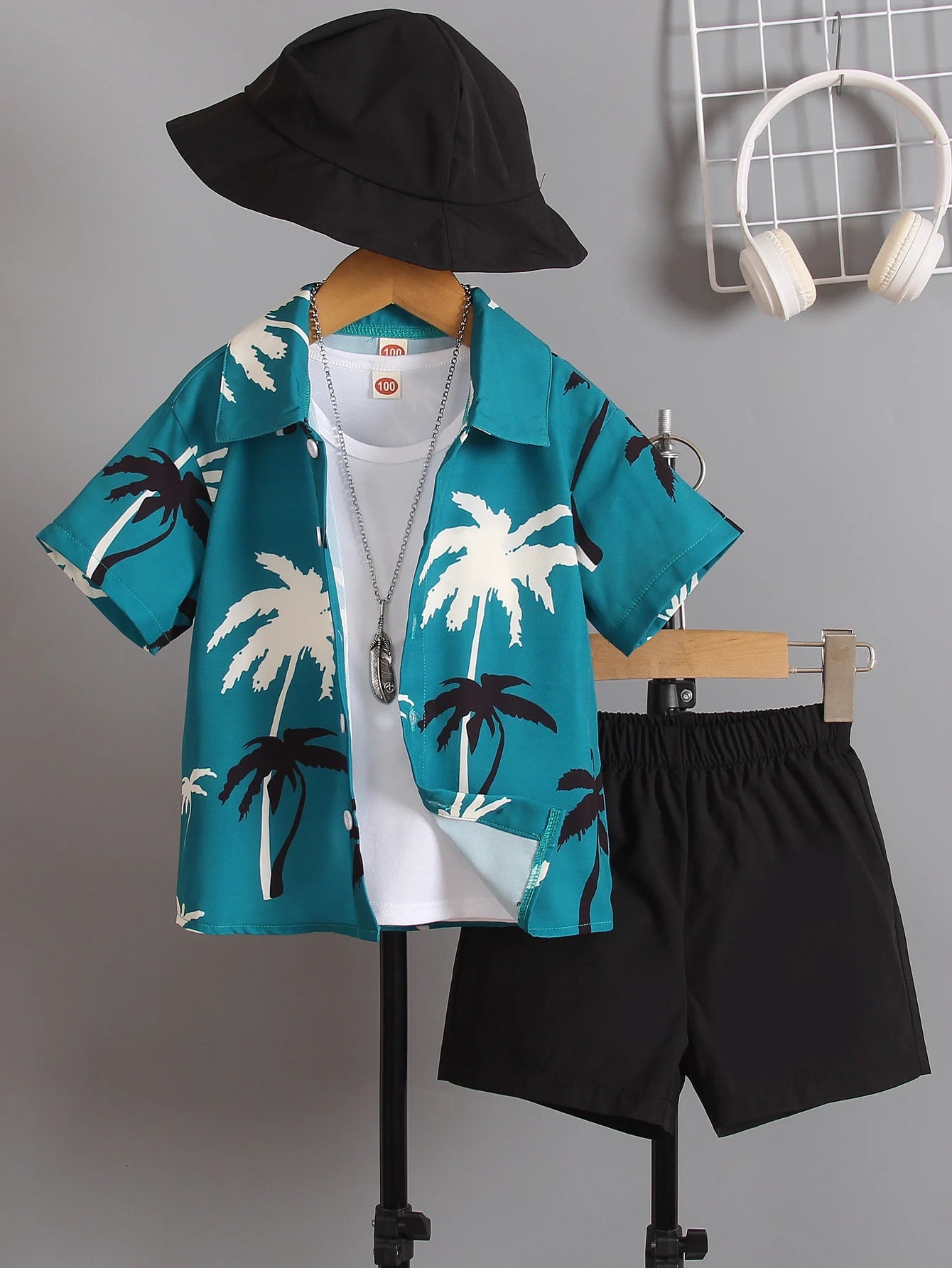 Three-piece summer 2 to 7-year-old boys and girls print short-sleeved shirt