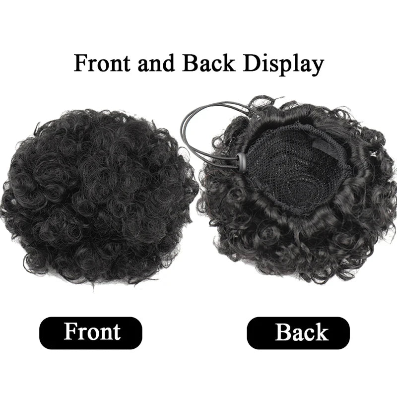 4Inch Afro Puff Drawstring Ponytail Kinky Curly Hair Donut Chignon