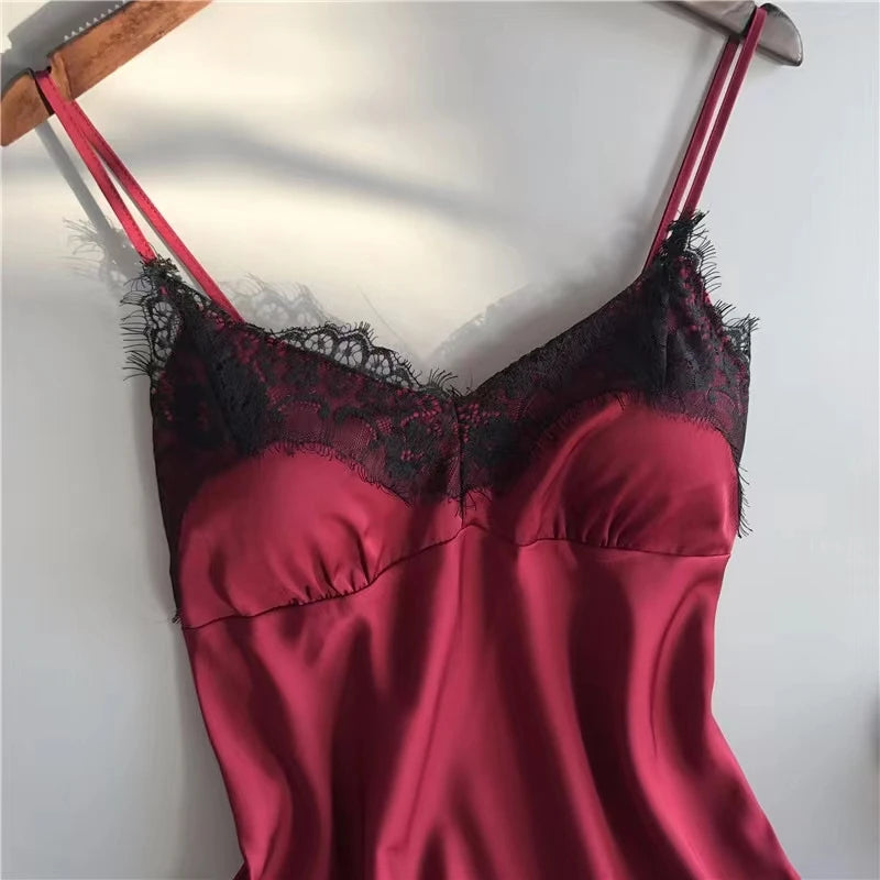 Women's Halter Pajamas 2 PCS Wear Red Black Sexy Lace S M Ventilate Comfort