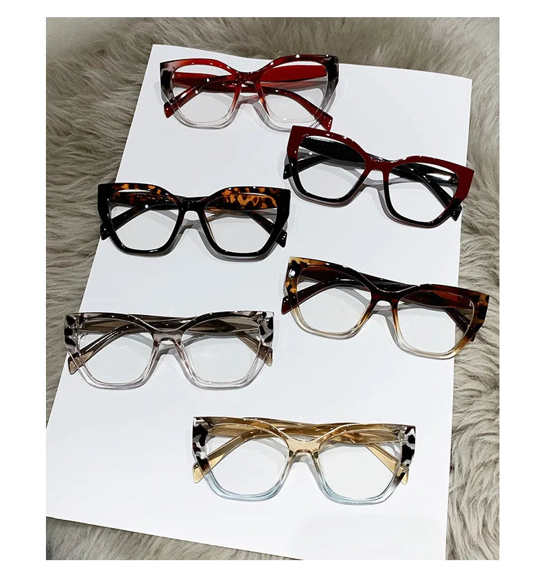 Sexy Cat Eye Glasses Square Red Black Gradient Frame Women Men Vintage Flat Glasses Unisex Anti Blue Light Optical Eyewear