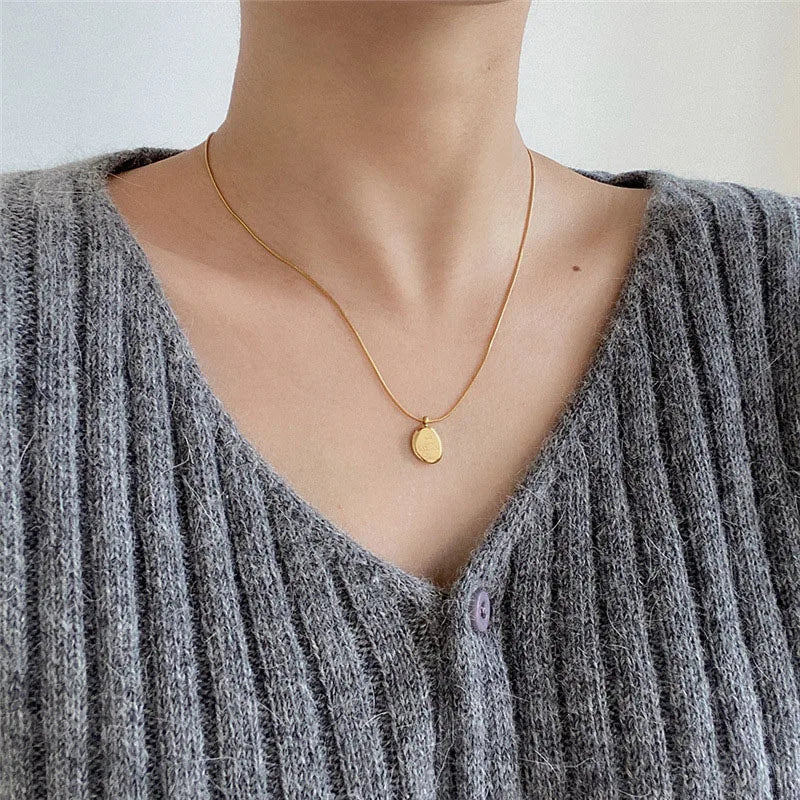 Stainless Steel Round Plaque Collar Chain Necklace Jewelry Gifts