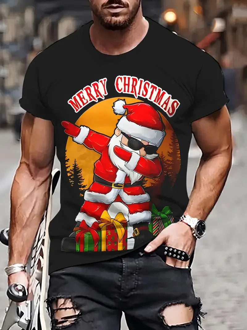 men's Christmas T-shirt fashion short sleeved top casual plus size men clothing
