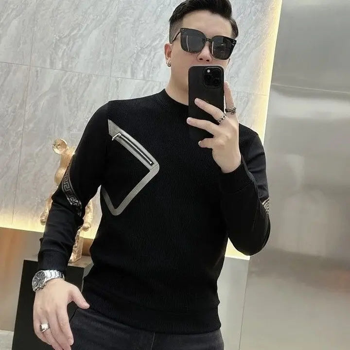 Long Sleeve O-neck T-Shirts Fashion Loose Autumn Winter Thin Solid Color Interior Lapping Simplicity Pullovers Men's Clothing
