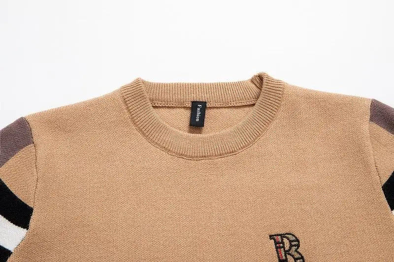 Men's Sweater Knitted Pullover Soft Warm Striped Checker Round Neck Casual Fashion