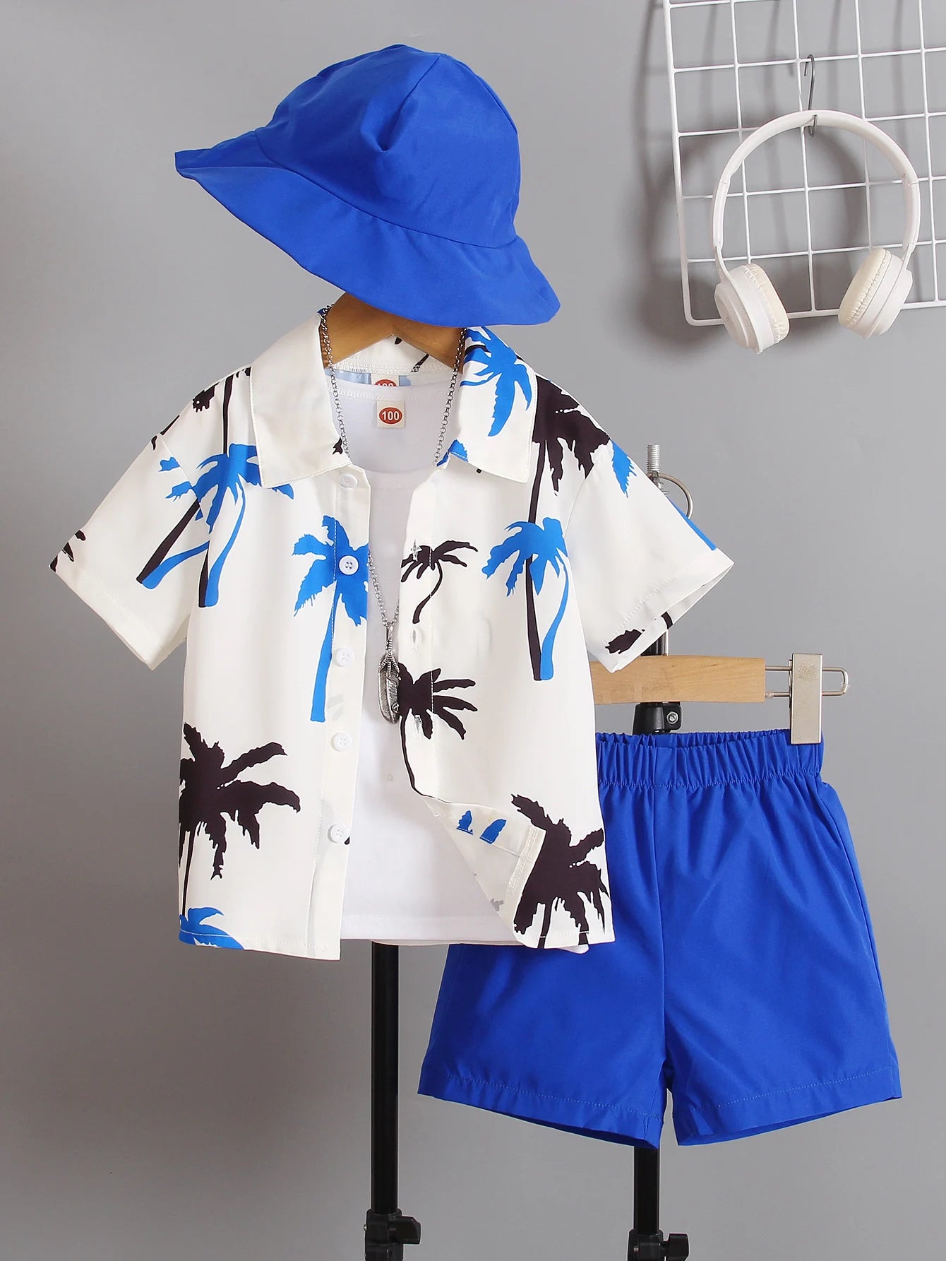 Three-piece summer 2 to 7-year-old boys and girls print short-sleeved shirt