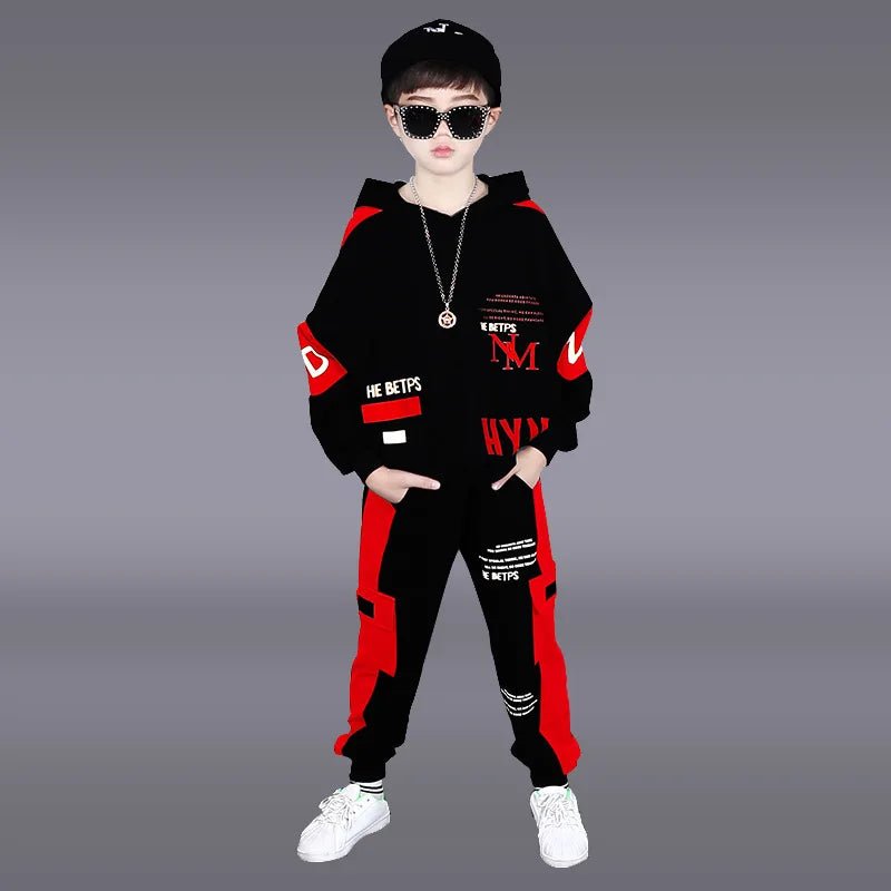 2024 winter children Boy Clothes Teenager tracksuit letters Hooded Top Shirts+ Ankle-tie Pant 8 10 11 12 year