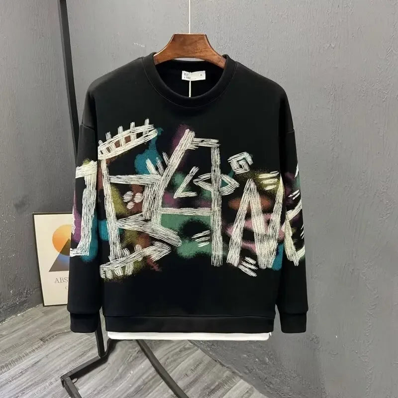 Autumn New Men's Sweatshirts Hoodies Harajuku High Street Full Graphic Top High Quality Not Fading Long Sleeved T-shirts 2024