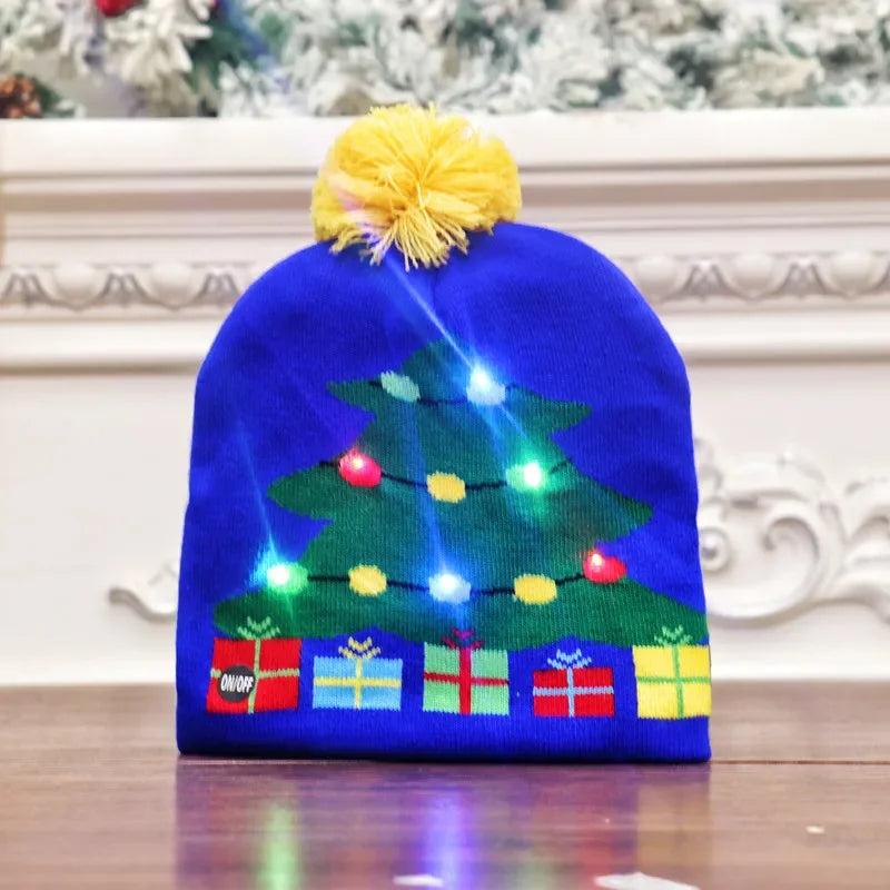 Knitted Christmas Hat Adult Child Santa Hat with LED Light
