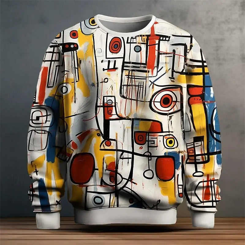 Pullover Sweatshirt For Men Graffiti Graphic 3D Printing Long Sleeve Casual Man Sweatshirts