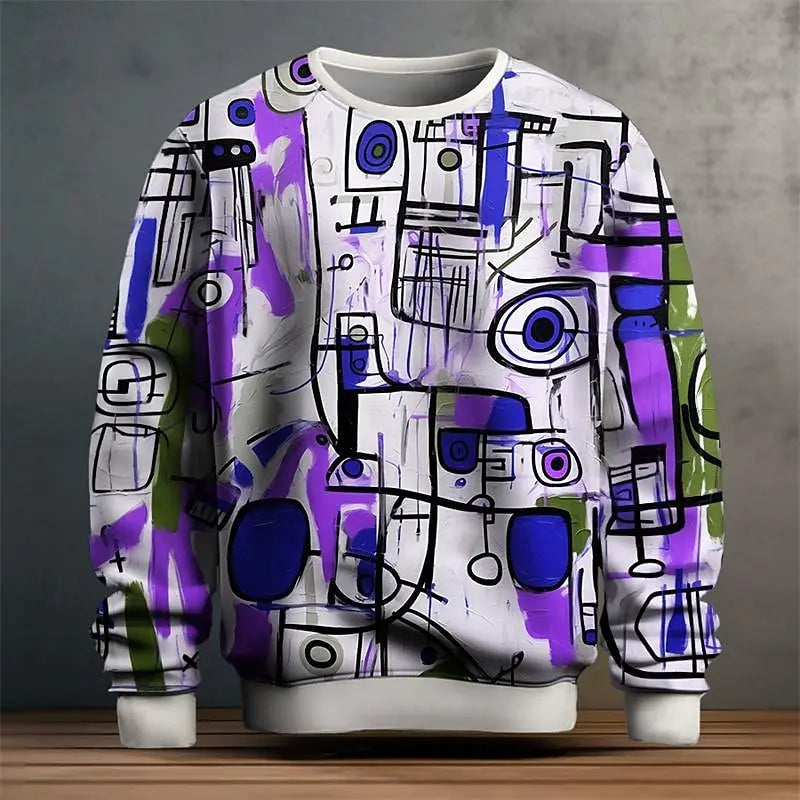Pullover Sweatshirt For Men Graffiti Graphic 3D Printing Long Sleeve Casual Man Sweatshirts