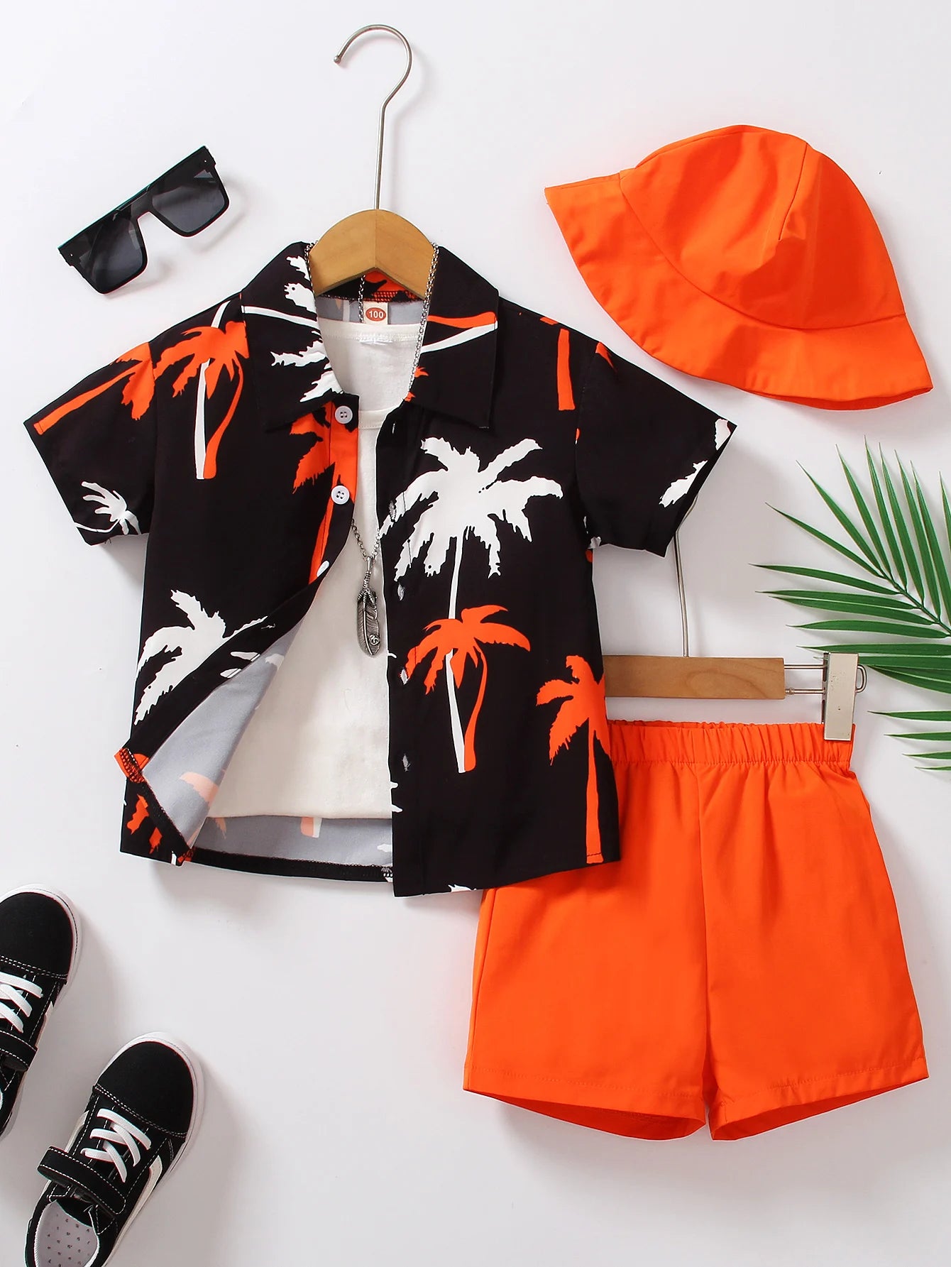 Three-piece summer 2 to 7-year-old boys and girls print short-sleeved shirt