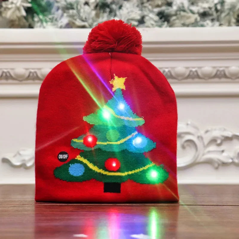 Knitted Christmas Hat Adult Child Santa Hat with LED Light