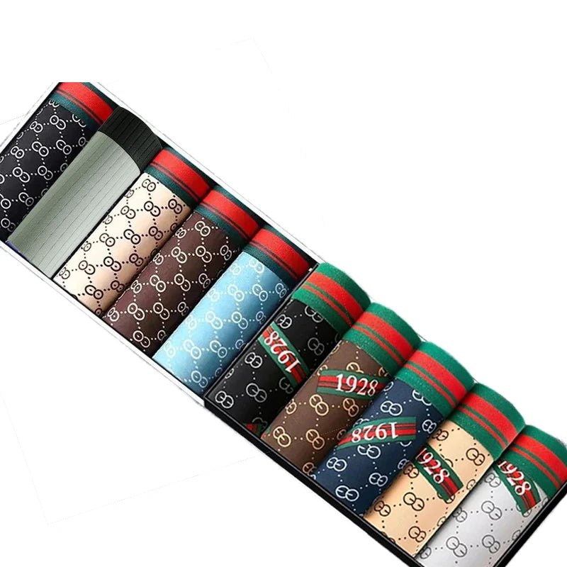 10pcs Boxer Shorts Waist Striped Print Breathable Men's Underpants Large Size L-4XL
