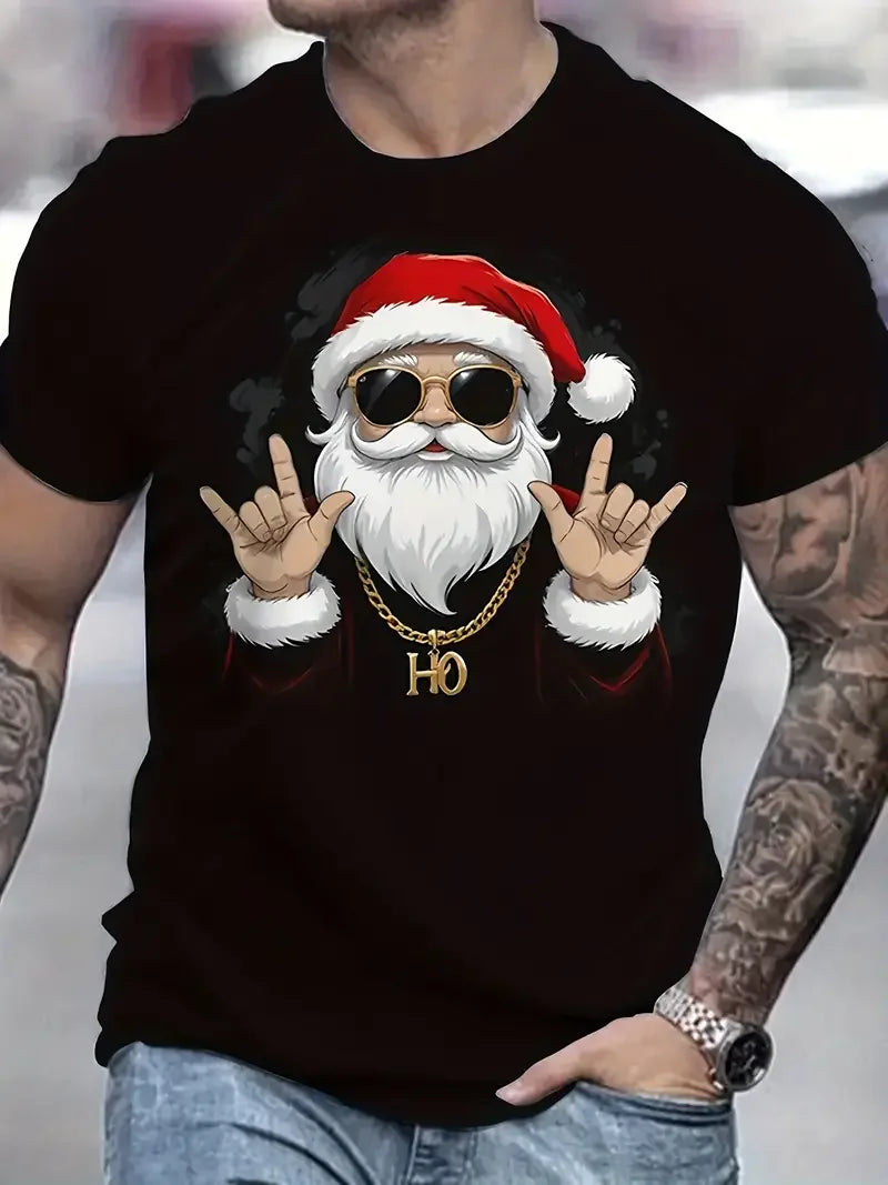 men's Christmas T-shirt fashion short sleeved top casual plus size men clothing