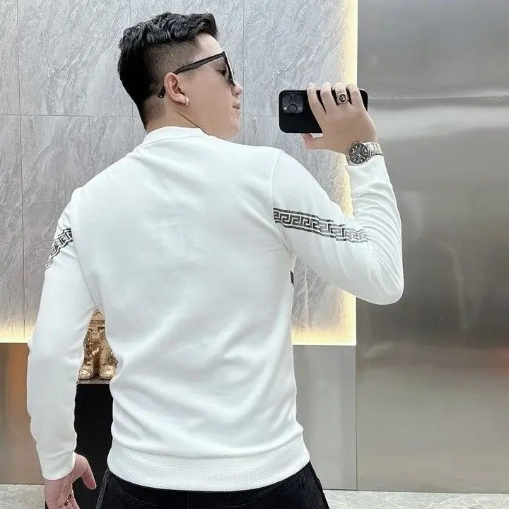 Long Sleeve O-neck T-Shirts Fashion Loose Autumn Winter Thin Solid Color Interior Lapping Simplicity Pullovers Men's Clothing