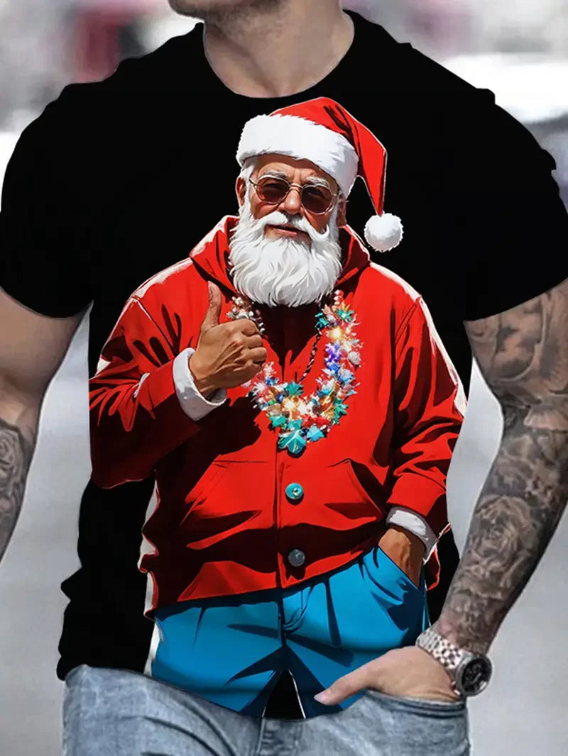 men's Christmas T-shirt fashion short sleeved top casual plus size men clothing
