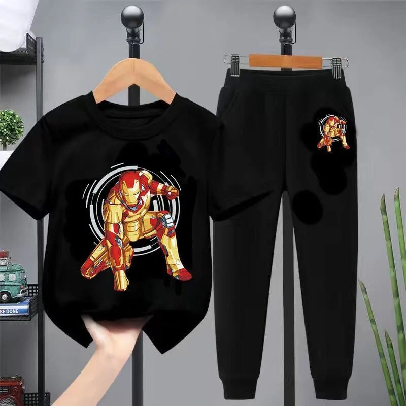 A Boy2 Pieces Set Teenage Girls & Boys Printed Spider-Man lronman Tracksuit Fashion Casual