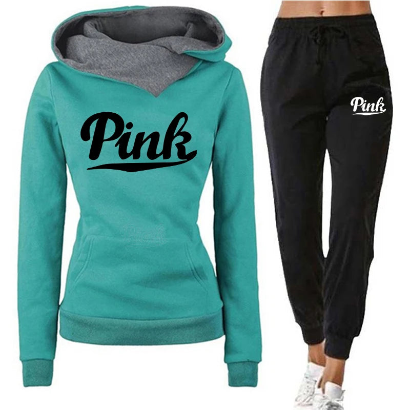 Two Piece Set Winter Warm Hoodies+Pants Pullovers Sweatshirts Female Jogging Clothing Sports Suit Outfits