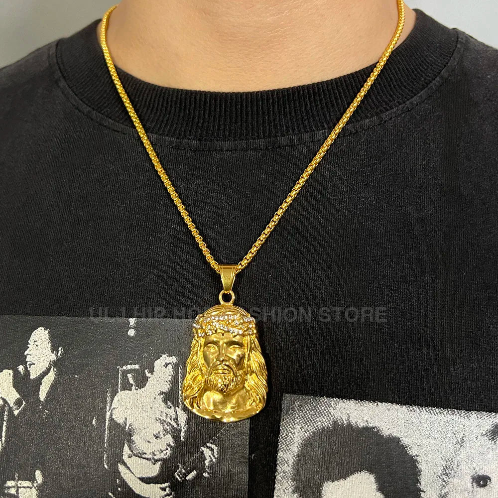 Men Hip Hop Rapper Popular Necklace Cleopatra Religious Jesus Portrait Pendant