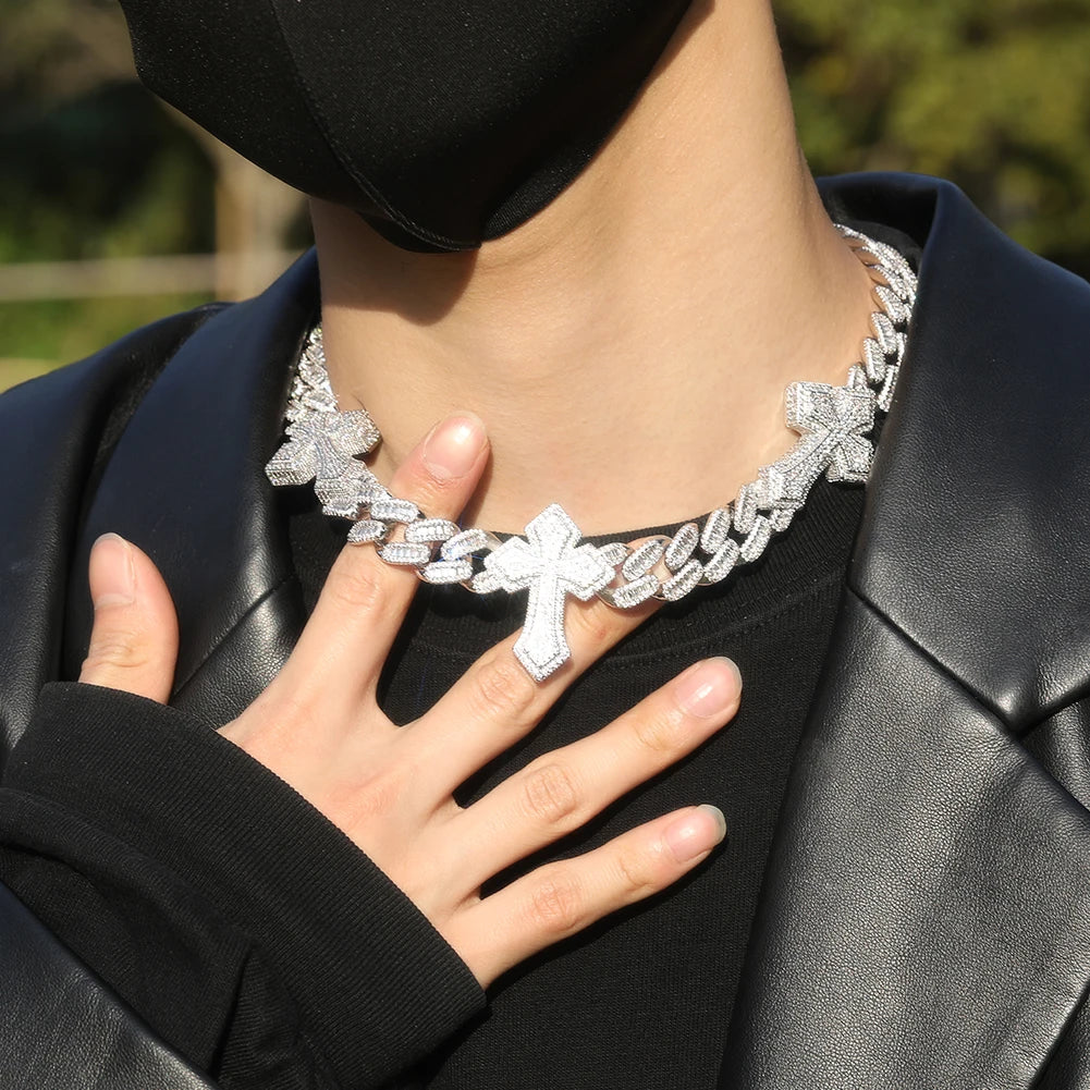 THE BLING KING 3pcs Necklace Prong Setting 5A Cubic Zirconia Choker HipHop Fashion Jewelry