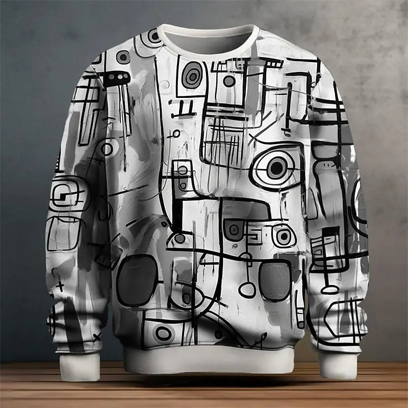 Pullover Sweatshirt For Men Graffiti Graphic 3D Printing Long Sleeve Casual Man Sweatshirts