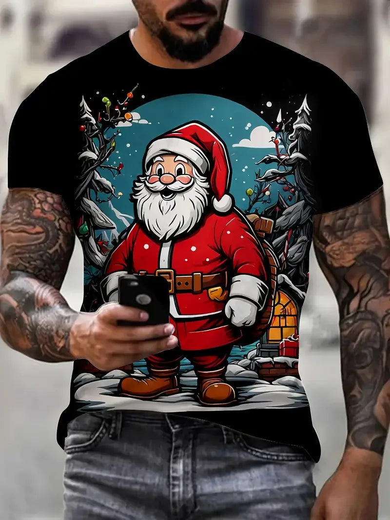 men's Christmas T-shirt fashion short sleeved top casual plus size men clothing