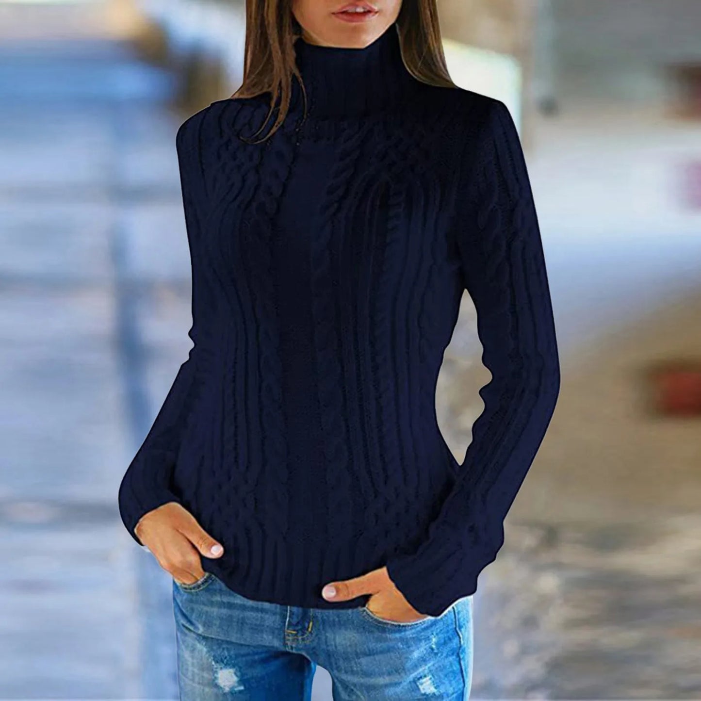 Women Knitted Sweaters Wool Turtleneck Long-Sleeve Pullover Winter Autumn Jumper Clothes Female Pullover