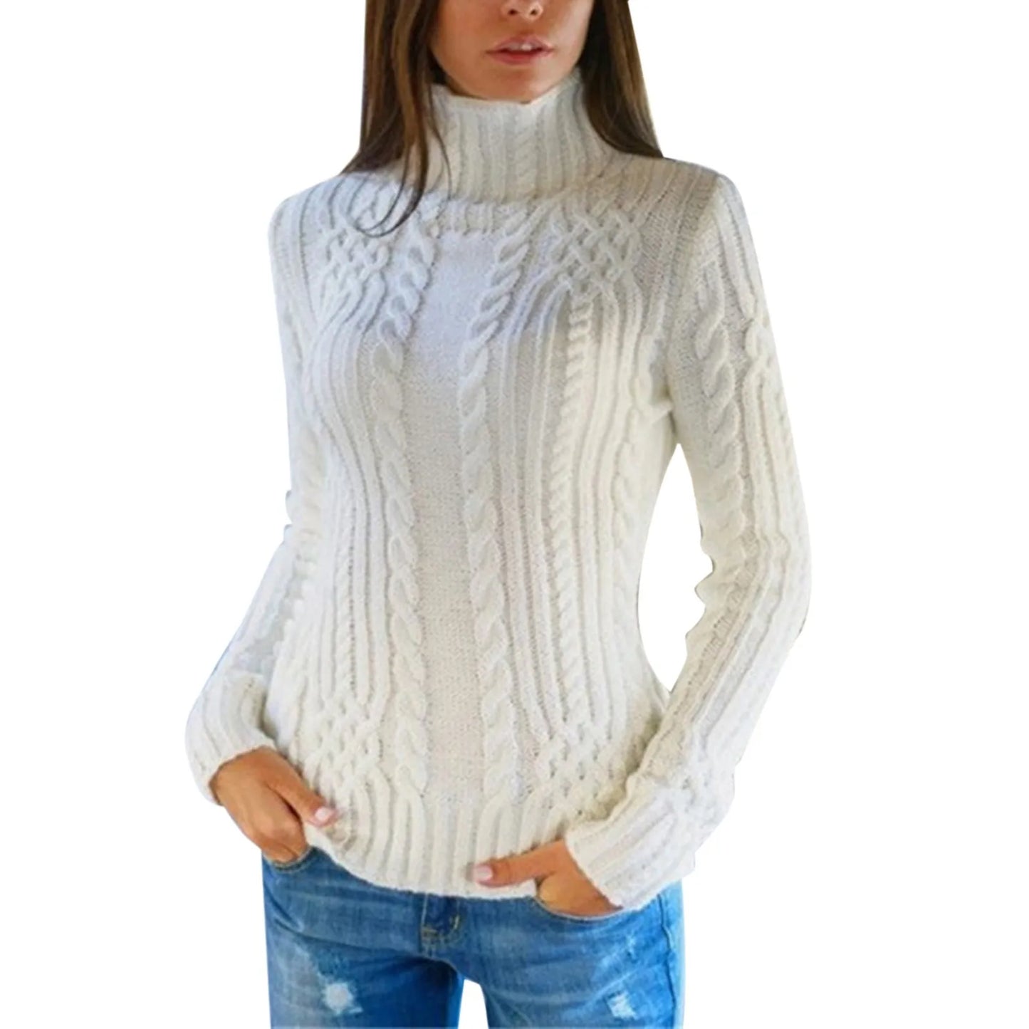 Women Knitted Sweaters Wool Turtleneck Long-Sleeve Pullover Winter Autumn Jumper Clothes Female Pullover