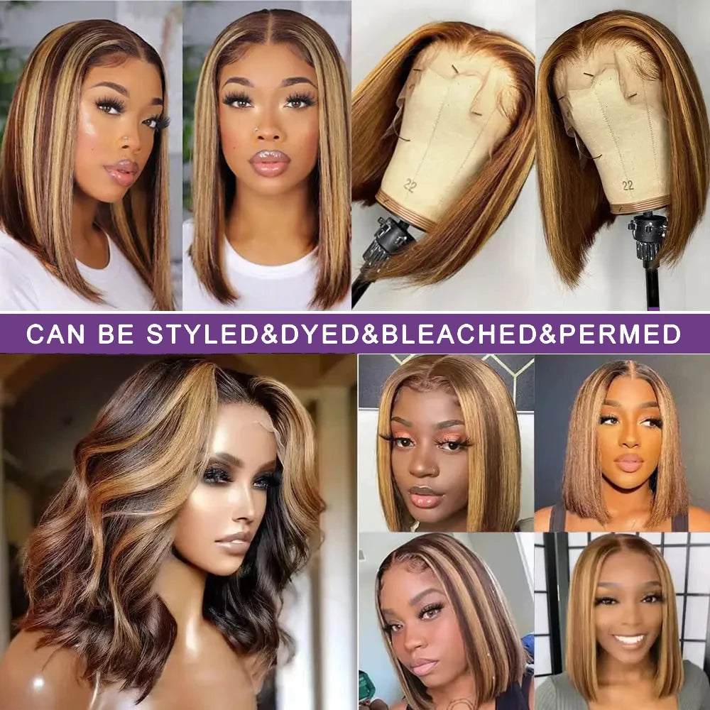 4/27 Highlight Bob Wigs Piano Colored Straight Full Lace Bob Wigs