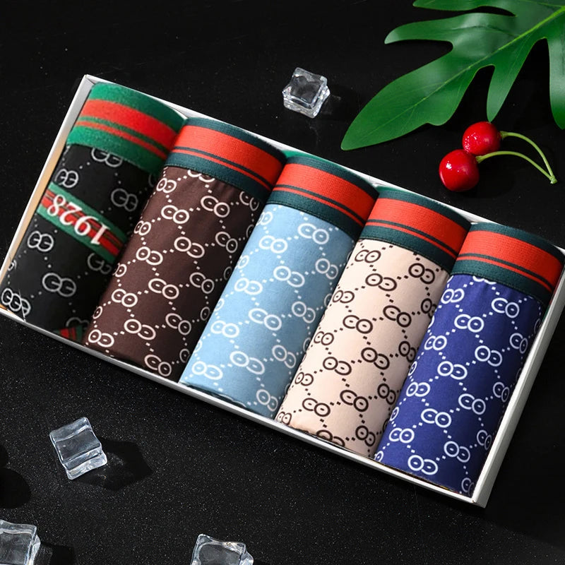5Pcs/Lot Printed Men Boxer Underwear Shorts Comfortable