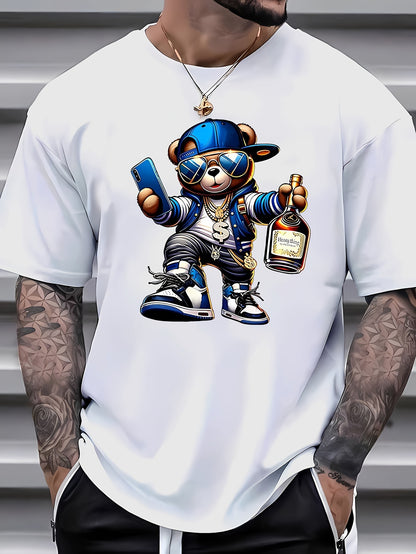 Street Style Bear Print T-shirt, Men's T-shirt, Summer Casual And Comfortable Short Sleeved T-shirt