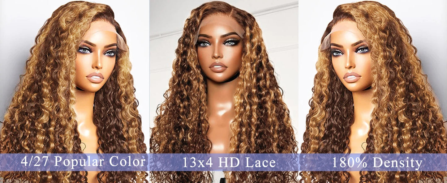 Loose Deep Wave  Wig Human Hair Ready To Wear13x4  13x6 Lace Closure Curly Highlight Ombre 4/27 Preplucked Hairline Pre Cut