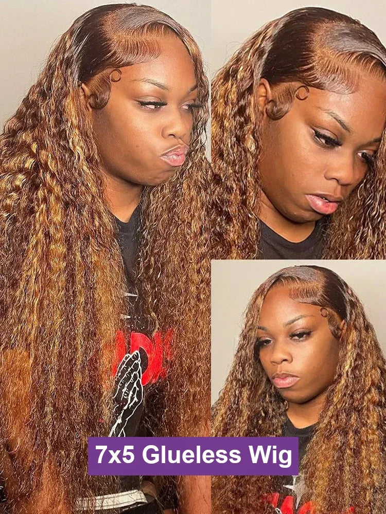 Loose Deep Wave  Wig Human Hair Ready To Wear13x4  13x6 Lace Closure Curly Highlight Ombre 4/27 Preplucked Hairline Pre Cut