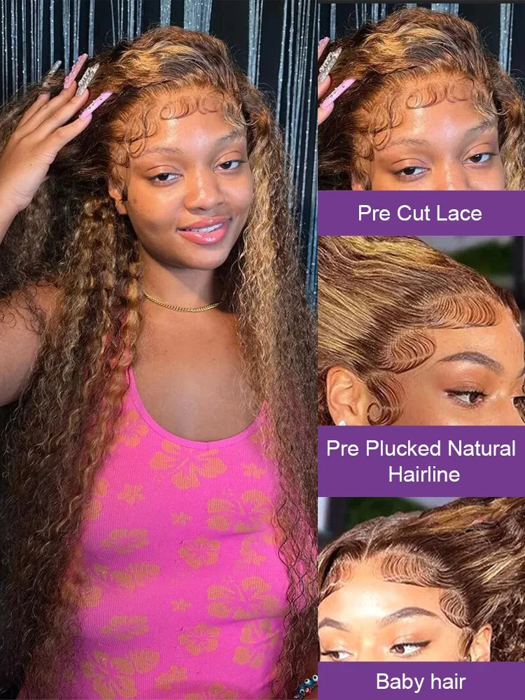 Loose Deep Wave  Wig Human Hair Ready To Wear13x4  13x6 Lace Closure Curly Highlight Ombre 4/27 Preplucked Hairline Pre Cut