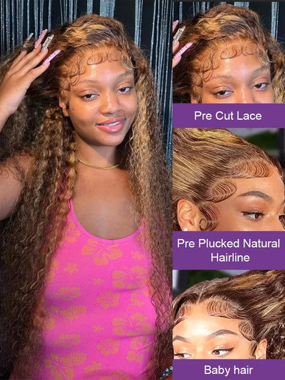 Loose Deep Wave  Wig Human Hair Ready To Wear13x4  13x6 Lace Closure Curly Highlight Ombre 4/27 Preplucked Hairline Pre Cut