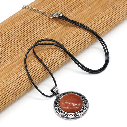 New Hot Vintage Necklace Natural Stone Quartz Pink Quartz Retro Pendant Choker Abalone Shell Charms Necklaces for Women