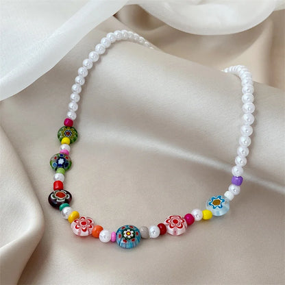 Candy Colorful Bead Necklace 2021 New Trend Pearl Chain Women Gift Tai Chi Flower Fruit Pendant Jewelry Party Creative Choker