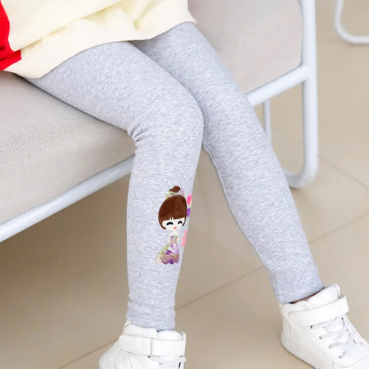 Winter Thick Warm Pants For Grils 3-10T Cartoon Pattern Trousers Baby Skinny Leggings With Fleece Warm Elastic Waist Trousers