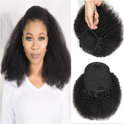 Afro Kinky Curly Hair Ponytail Extensions Clip in Drawstring Ponytail Human Hair Extensions Mongolian Kinky curly Hair Pieces